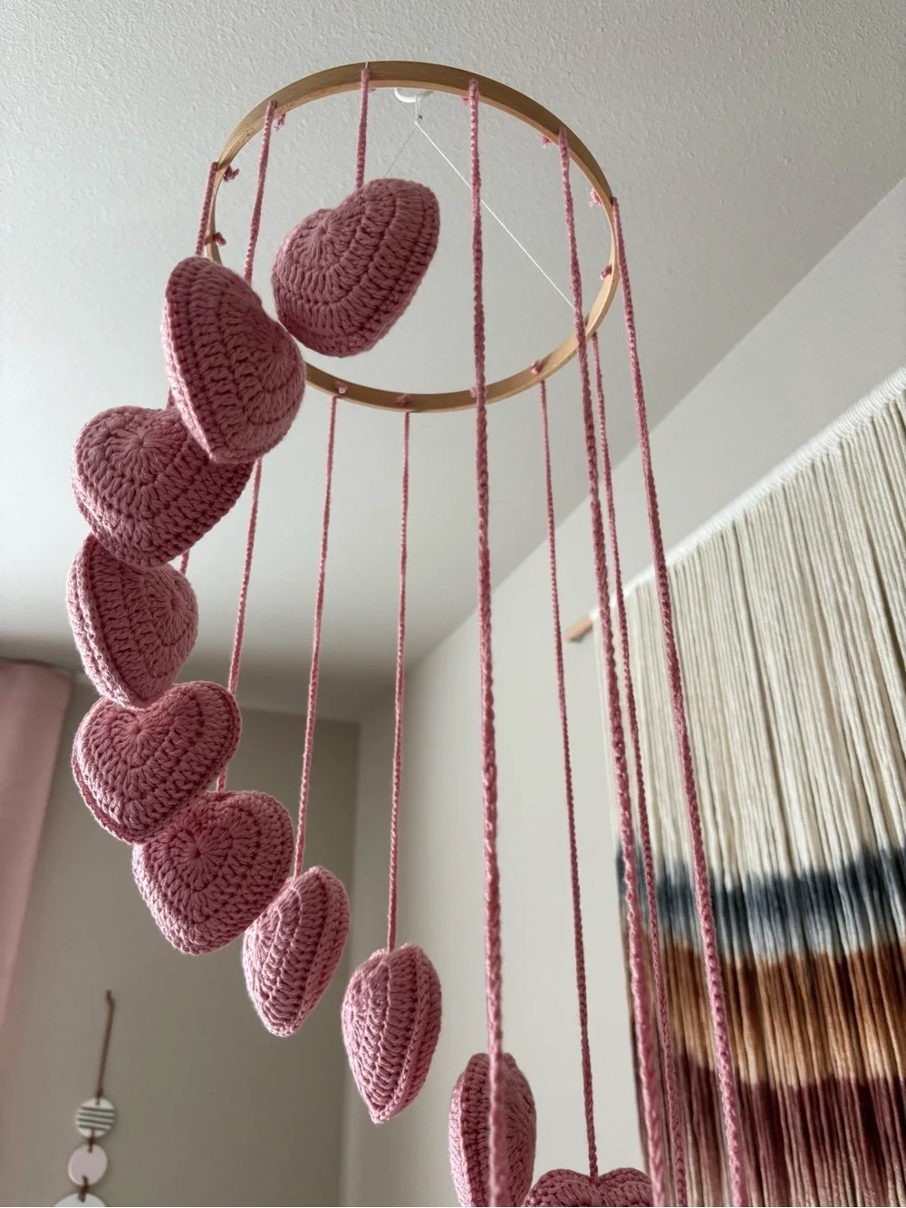 Handmade Pink Heart Mobile Nursery